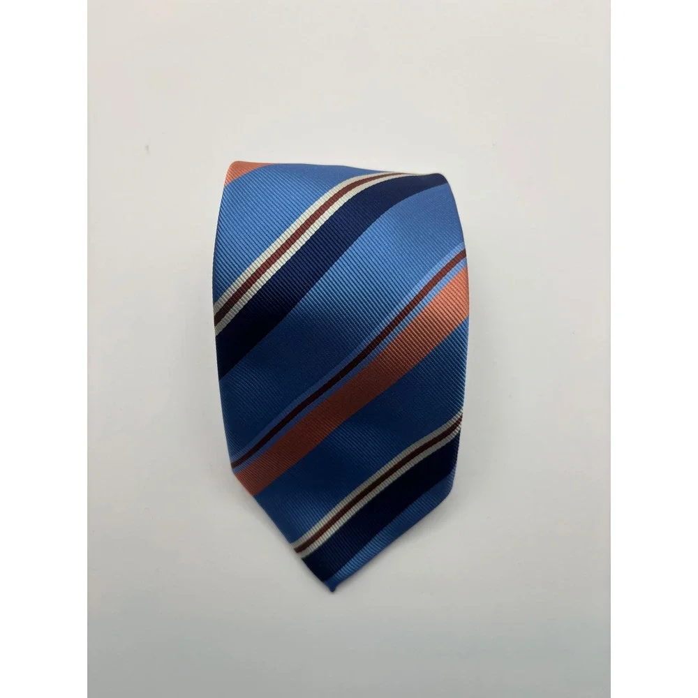 Alexander Julian Colours Mens Blue Orange Striped Polyester Necktie Hand Made